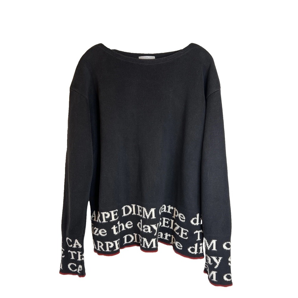 Vintage Joan Vass Usa Carpe Diem Seize The Day Sweater Black Size 3 (XL)